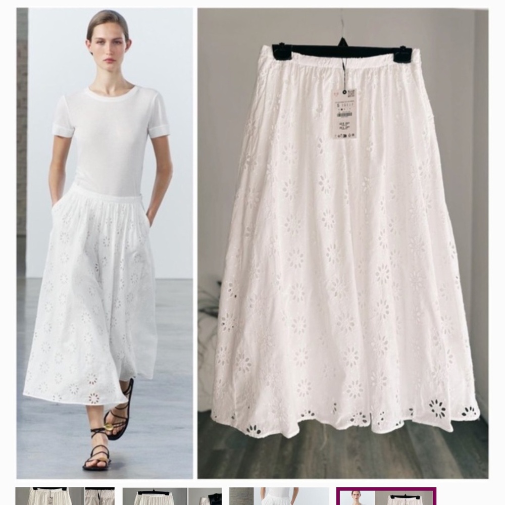Zara white eyelet midi skirt